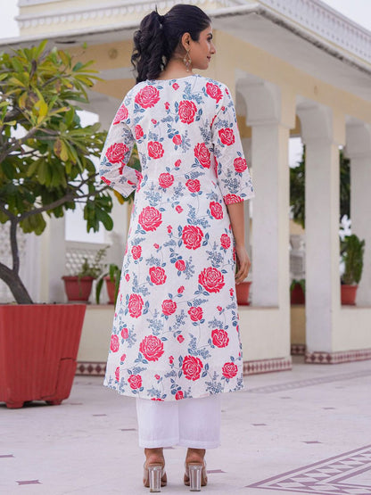 Floral Printed A-Line Pure Cotton Kurta With Trousers