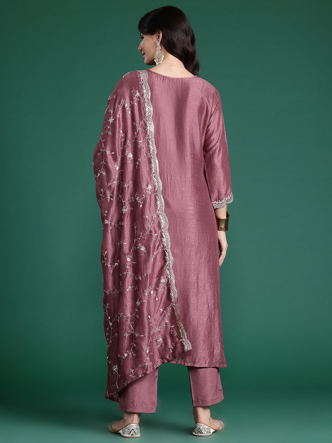 Ethnic Motifs Embroidered Sequinned Kurta With Trousers & Dupatta