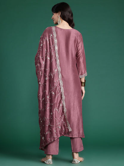 Ethnic Motifs Embroidered Sequinned Kurta With Trousers & Dupatta