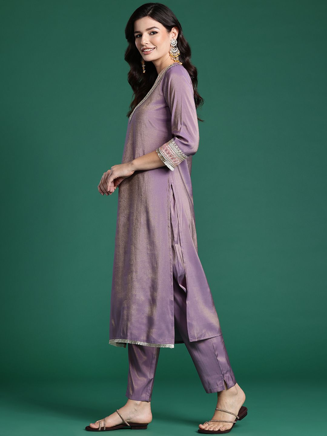 Ethnic Motifs Embroidered Sequinned Kurta With Trousers & Dupatta