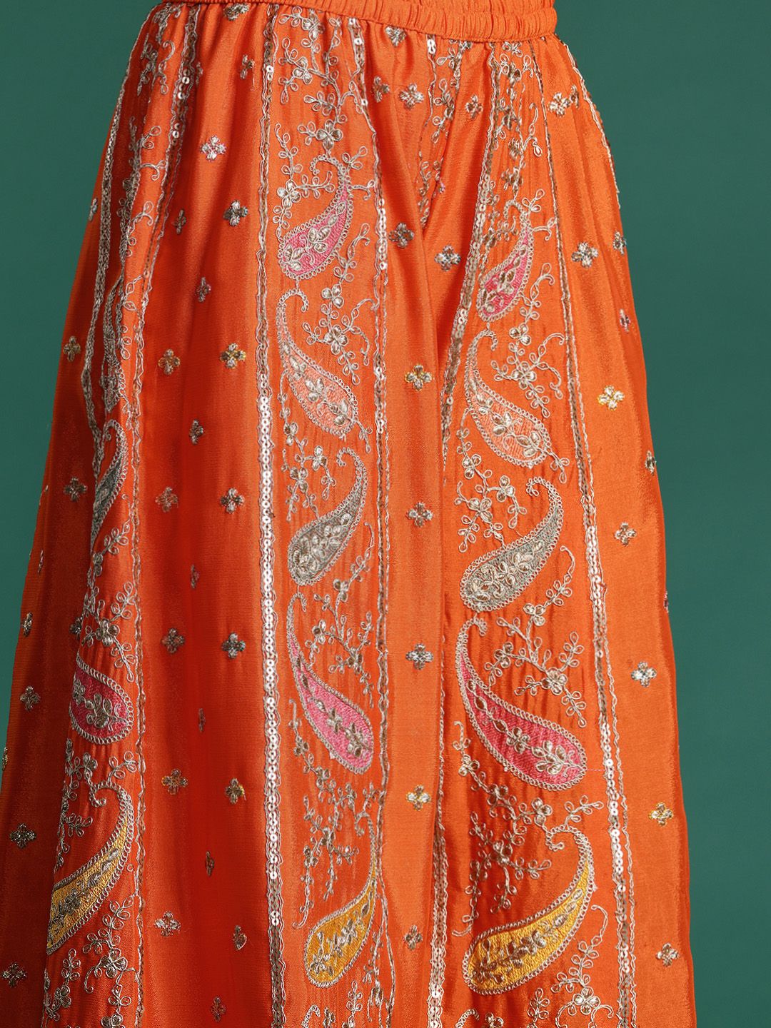 Paisley Embroidered Sequinned Kurta with Palazzos & With Dupatta