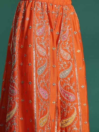 Paisley Embroidered Sequinned Kurta with Palazzos & With Dupatta