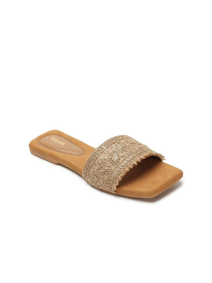Dhiyona AK Beige Ethnic Embellished Open Toe Flats