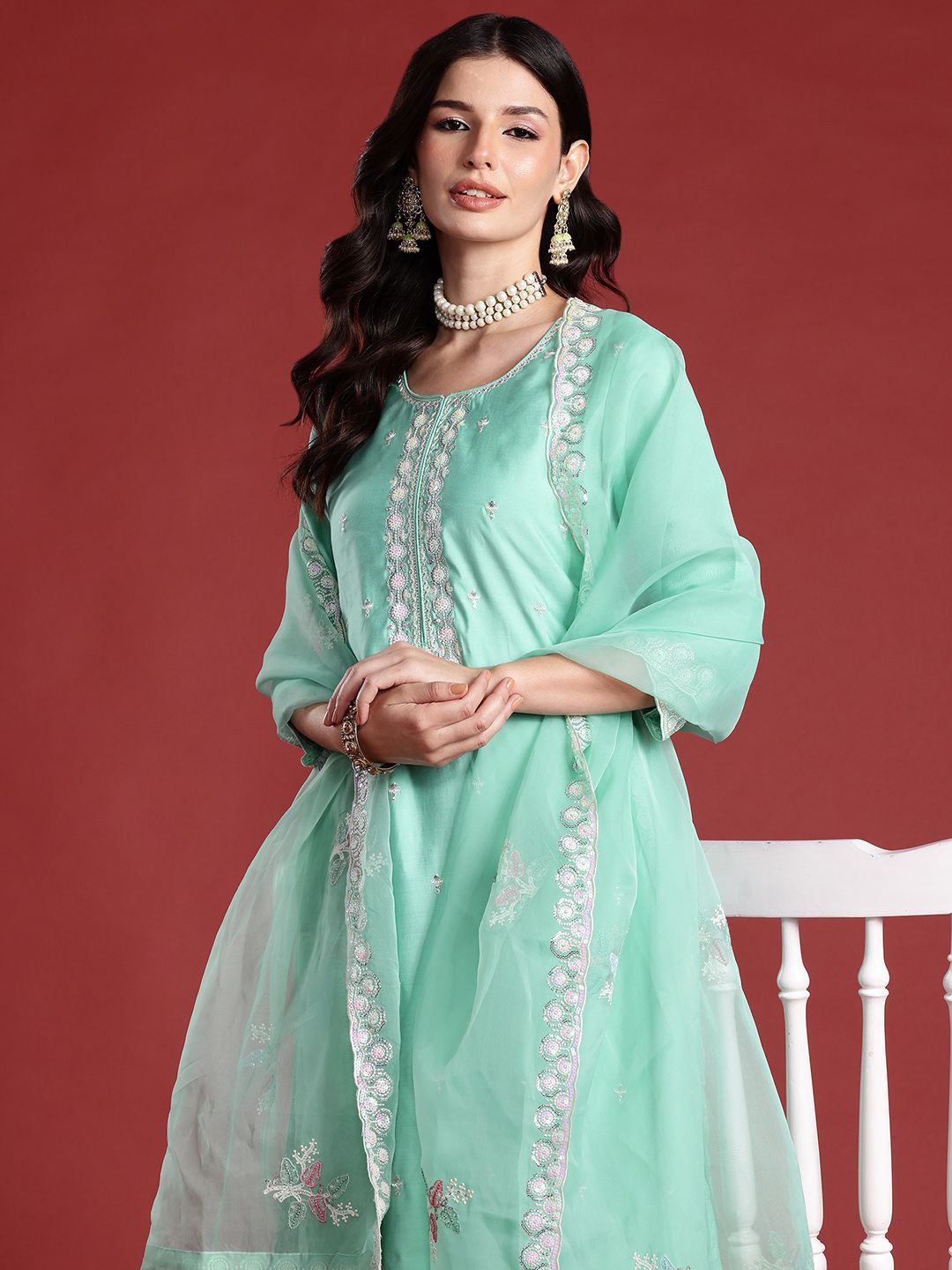 Ethnic Motifs Embroidered Kurta with Trousers & Dupatta