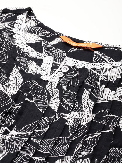 Dhiyona IE Printed Pleated Pure Cotton Tunic With Trousers