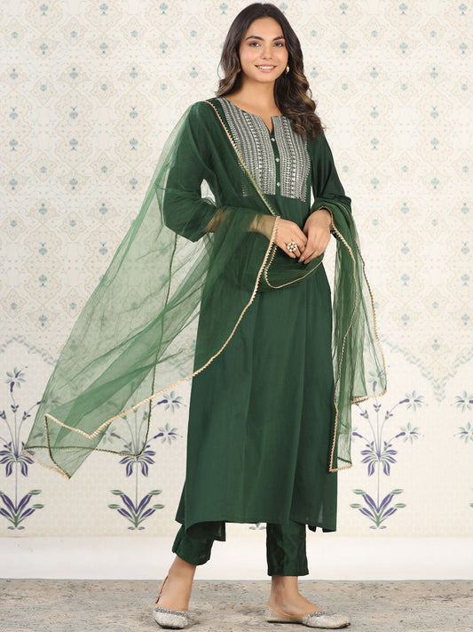 Dhiyona OD  Embroidered Gota Patti Straight Kurta With Trousers & Dupatta