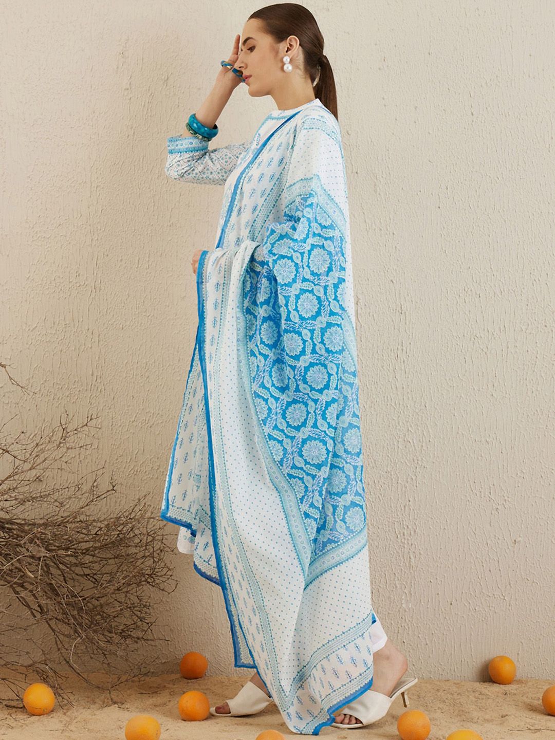 Dhiyona IE Ethnic Motifs Printed Regular Pure Cotton Kurta with Trousers & Dupatta