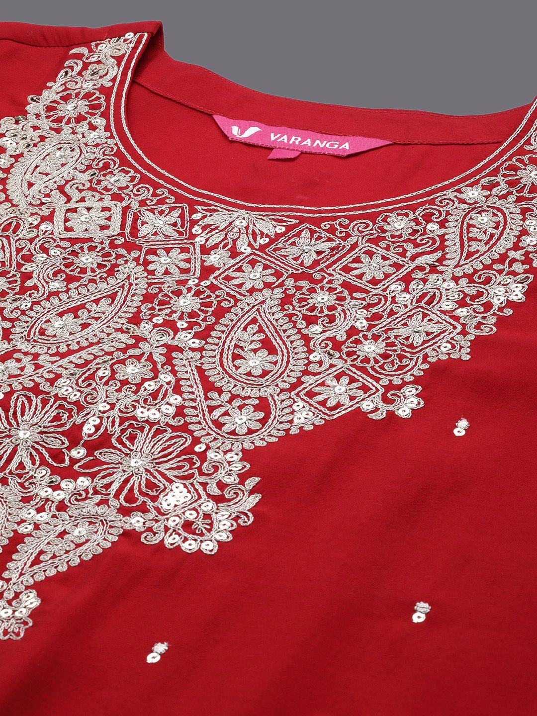 Dhiyona VA Women'sFloral Embroidered Sequinned A-Line Kurta with Trousers with Dupatta