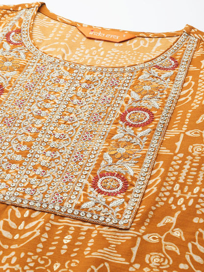 Ethnic Motifs Printed Thread Work Pure Cotton Kurta with Trousers & With Dupatta