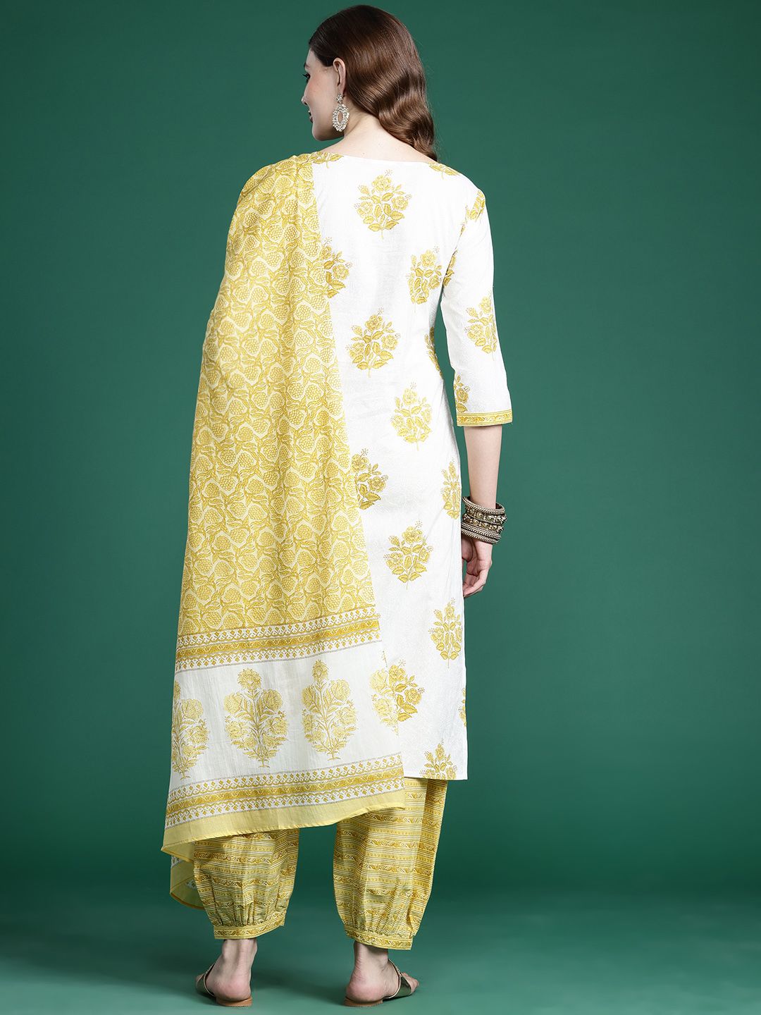 Ethnic Motifs Printed Pure Cotton Kurta with Salwar & With Dupatta