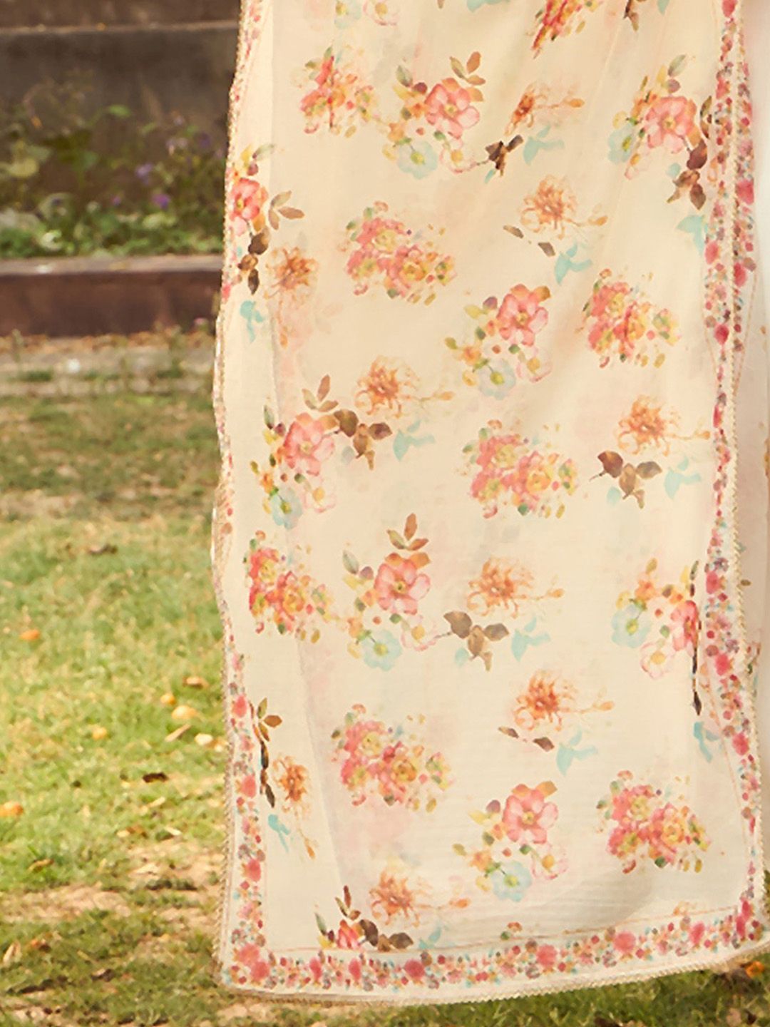 Dhiyona IE Ethnic Motifs Embroidered Tie-Up Neck Straight Kurta with Trousers & Dupatta