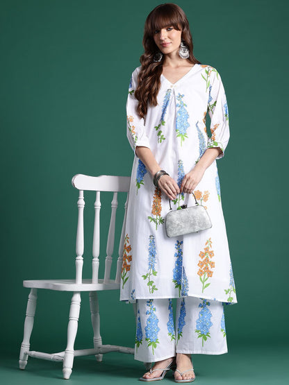 Dhiyona IE Floral Printed Regular Pure Cotton Kurta with Trousers