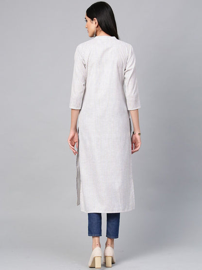 Dhiyona IE Women Blue & White Striped Cotton Kurta