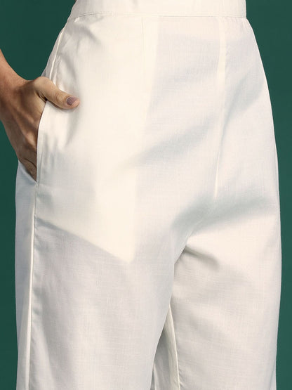 Dhiyona IE Yoke Design Zari Pure Cotton Kurta With Trousers & Dupatta