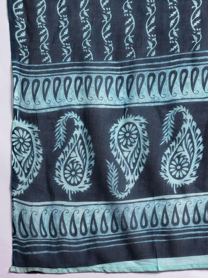 Paisley Printed Thread Work Pure Cotton Kurta With Trousers & Dupatta