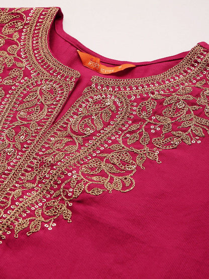 Women Ethnic Motifs Embroidered Regular Sequinned Liva Kurta with Trousers & With Dupatta