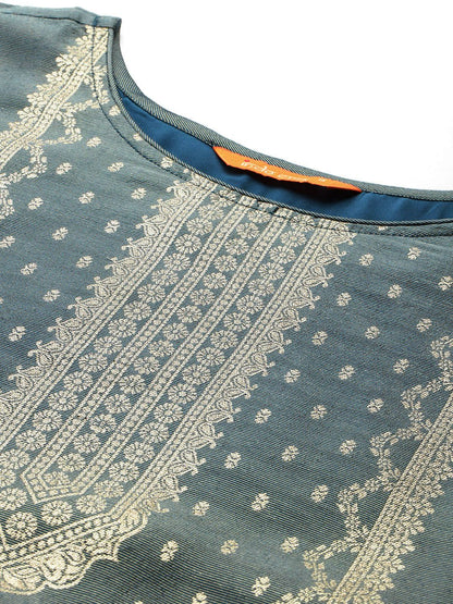 Dhiyona IE Ethnic Motifs Jacquard Zari Kurta With Trousers & Dupatta