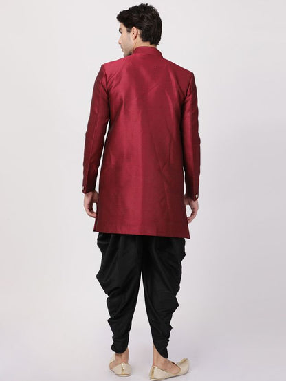Men's Maroon Silk Blend Straight Sherwani Set