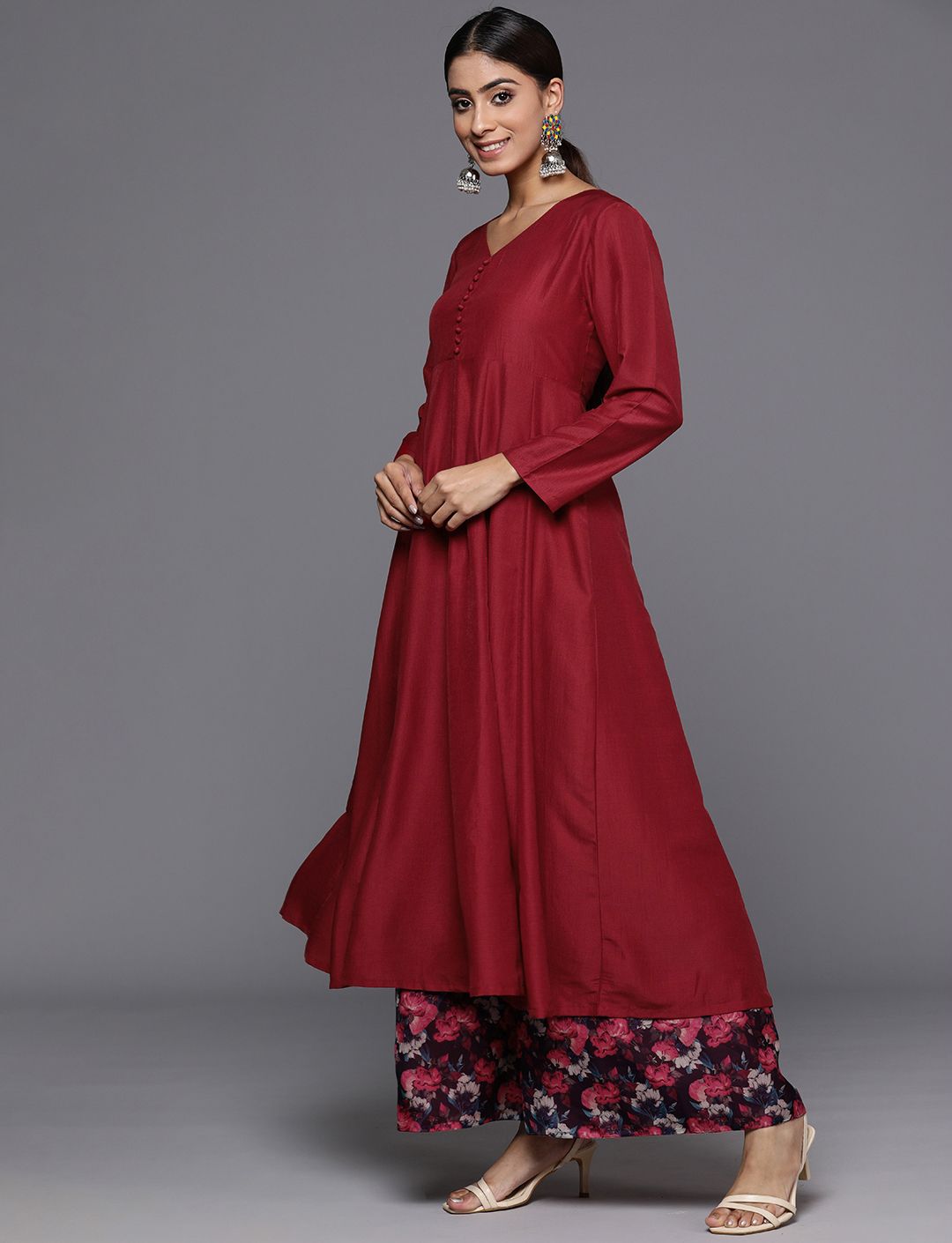 Dhiyona VA Women'sFloral Anarkali Kurta with Palazzos & Dupatta