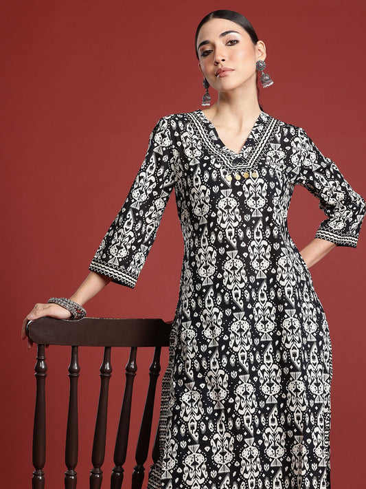 Dhiyona IE Ethnic Motifs Printed Pure Cotton Kurta with Trousers
