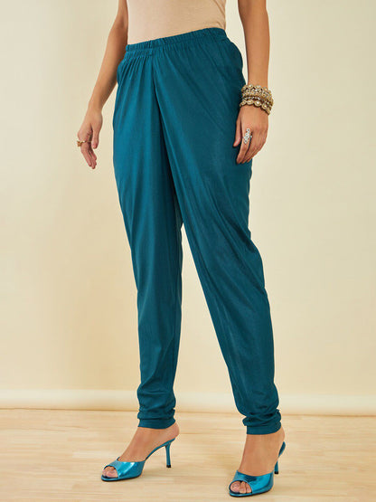 Dhiyona SO Women's Turquoise Blue Floral Embroidered Sequinned Anarkali Kurta With Churidar & Dupatta