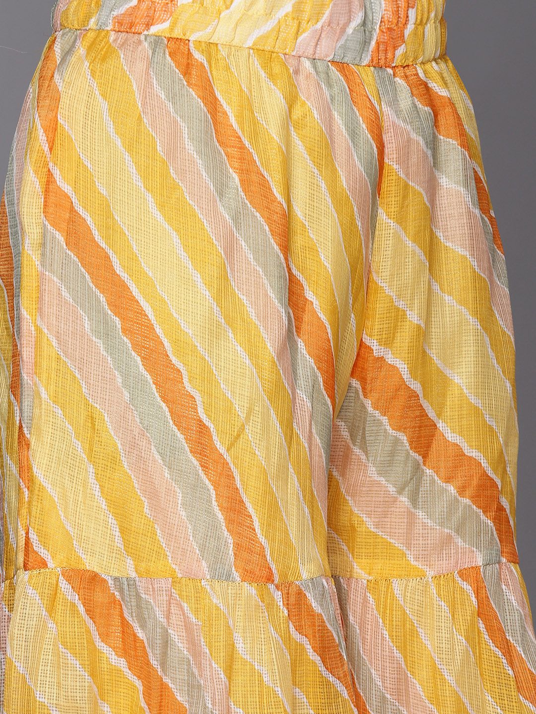 Dhiyona VA Women's Yellow Leheriya Printed Gotta Patti Chanderi Cotton Kurta with Sharara & With Dupatta