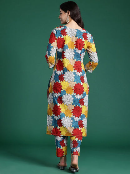 Dhiyona IE Floral Printed Pure Cotton Kurta with Trousers