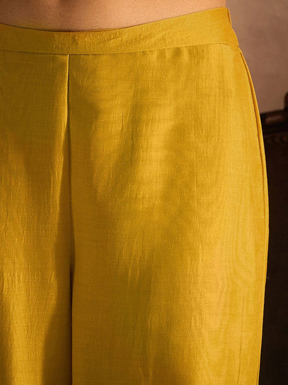 Dhiyona IE Yellow Paisley Embroidered Regular Straight Kurta With Trousers & Dupatta