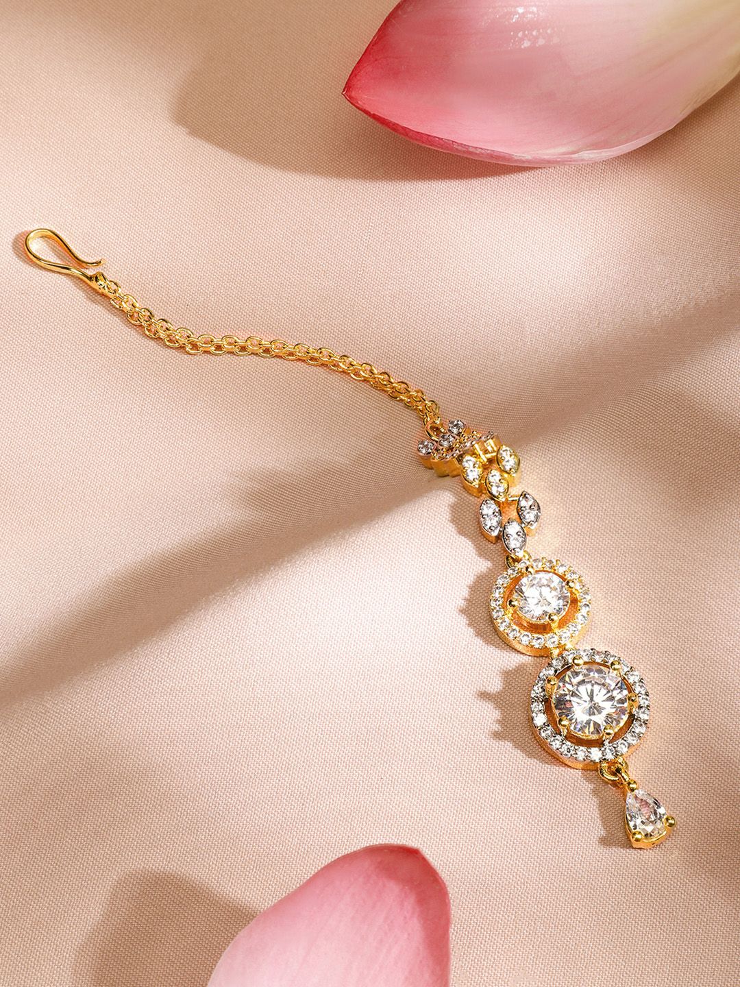 Dhiyona RJ Women's 22KT Gold-Plated Cubic Zirconia & American Diamond Maang Tikka Head Jewellery