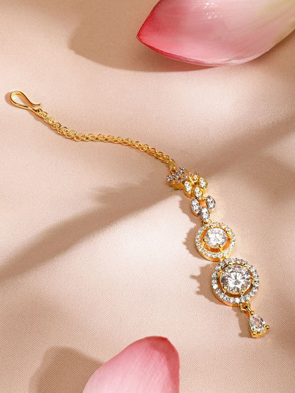 Dhiyona RJ Women's 22KT Gold-Plated Cubic Zirconia & American Diamond Maang Tikka Head Jewellery