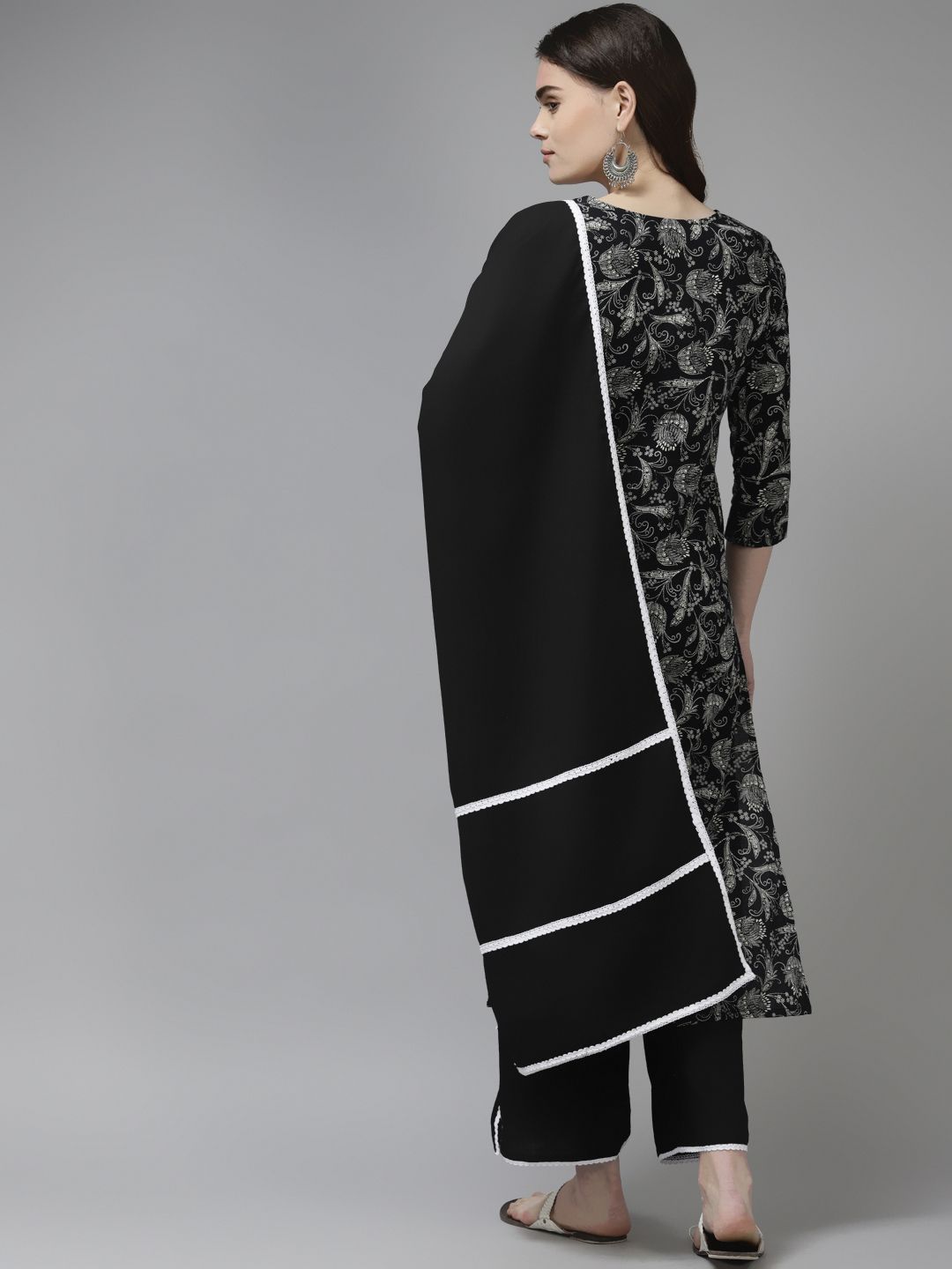 Women Black Ethnic Motifs Printed Kurta with Trousers & Dupatta
