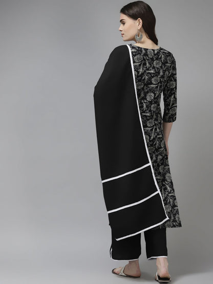 Women Black Ethnic Motifs Printed Kurta with Trousers & Dupatta