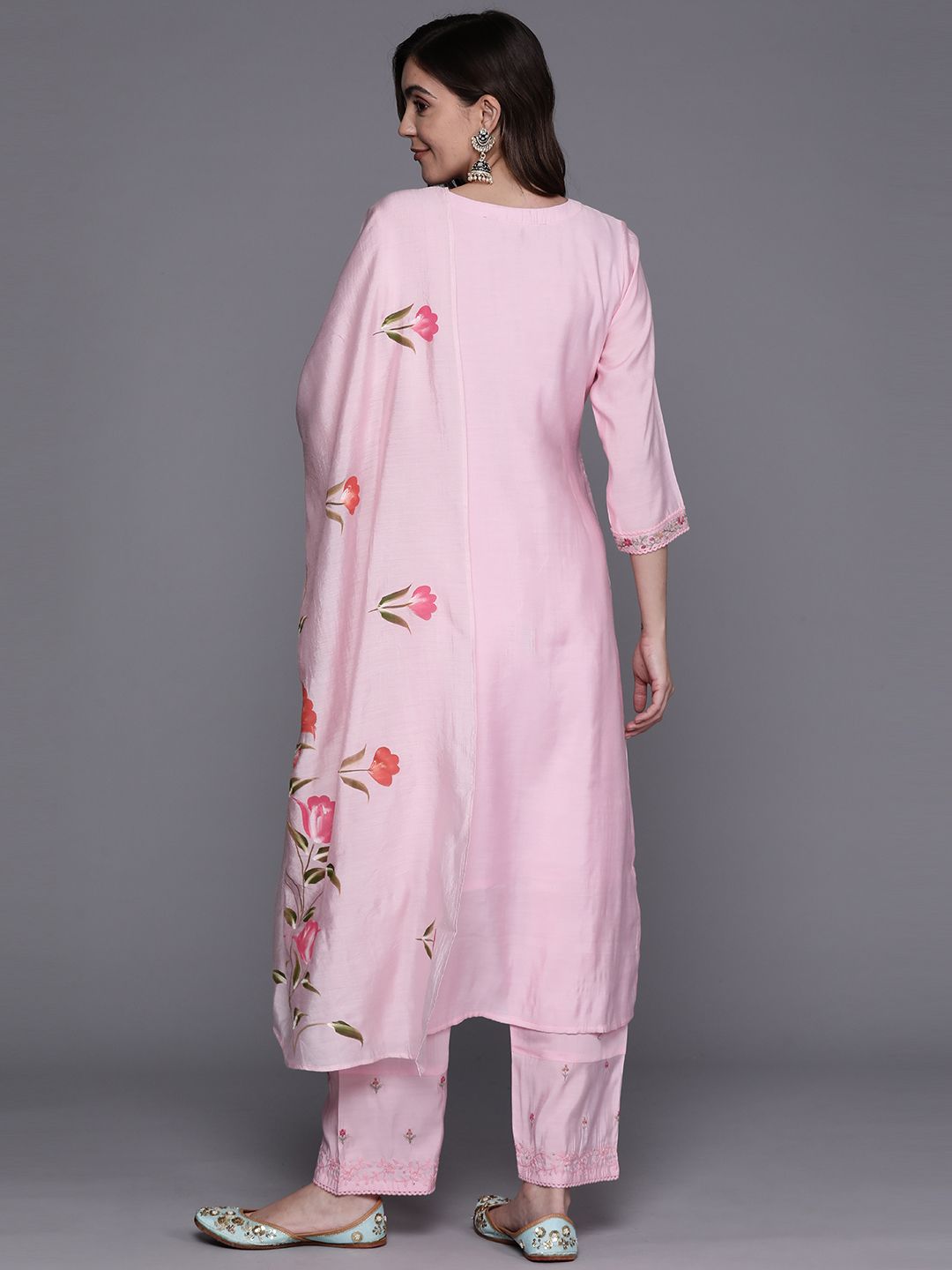 Women Floral Embroidered Regular Thread Work Kurta with Trousers & With Dupatta