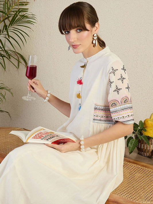 Dhiyona IE Embroidered Pure Cotton Top With Trousers Co-Ords