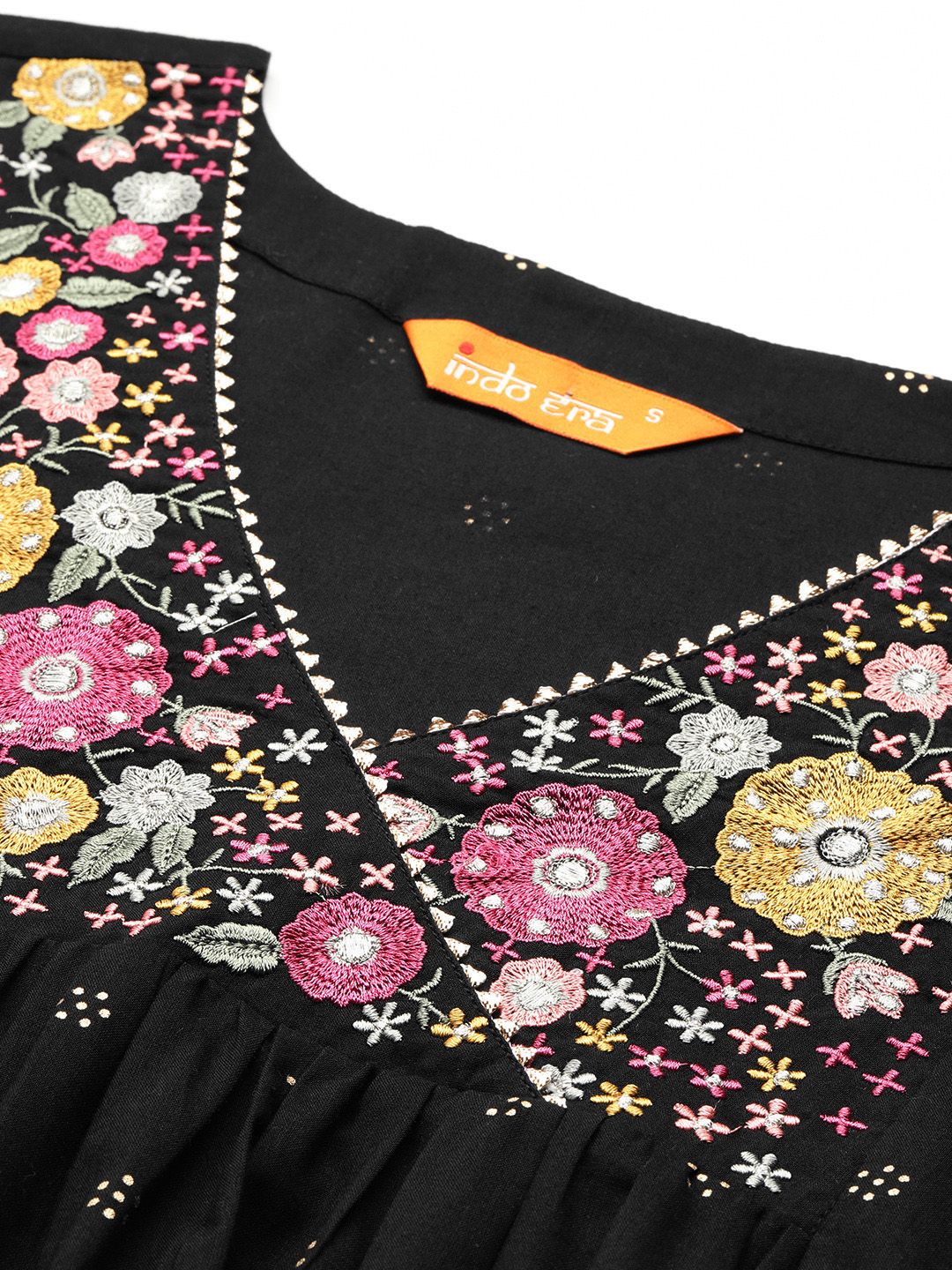 Floral Embroidered Empire Thread Work Pure Cotton Kurta with Palazzos