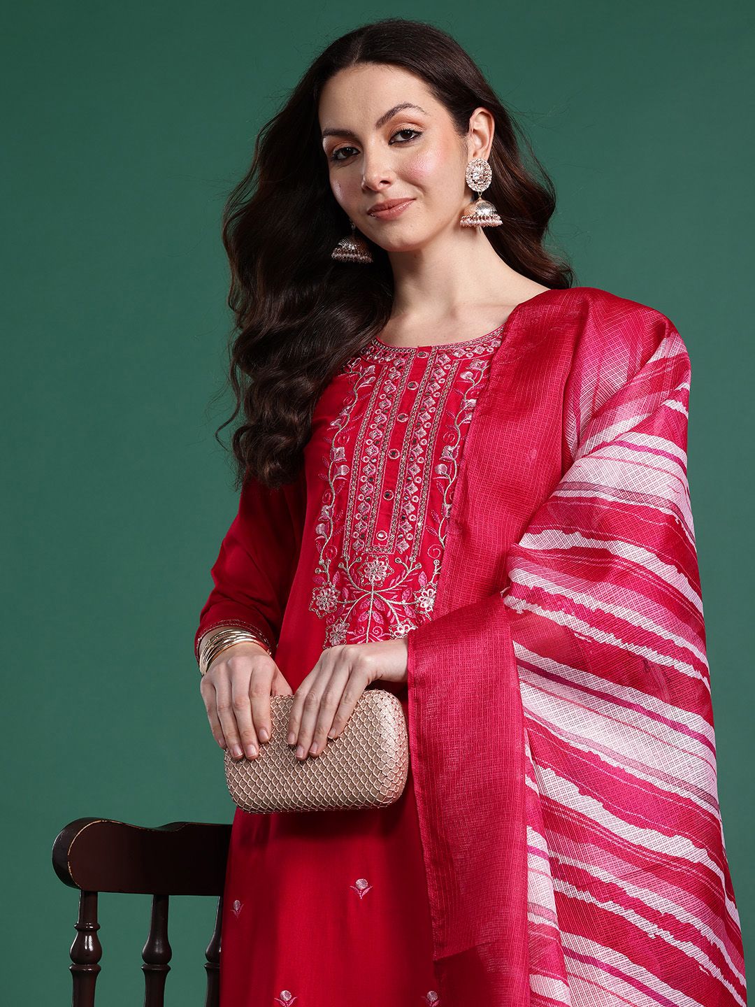 Floral Embroidered Regular Kurta with Trousers & Dupatta