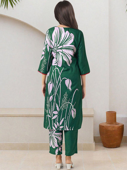 Dhiyona IS Women's Women Printed Regular Kurta with Trousers