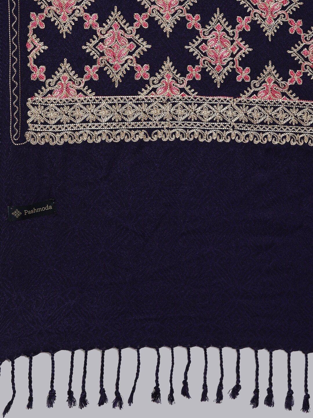 Dhiyona PA Women Navy Blue Aari Embroidered Kashmiri Shawl