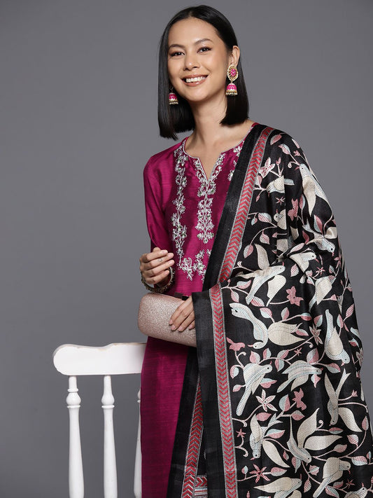 Dhiyona VA Women's Floral Yoke Design Regular Sequinned Kurta with Trousers & Dupatta