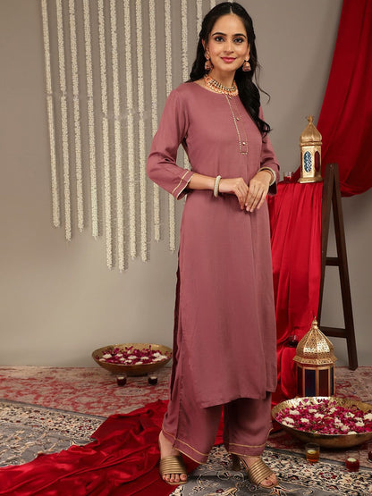 Dhiyona VA Women'sGotta Patti Detail Straight Kurta & Trousers With Dupatta