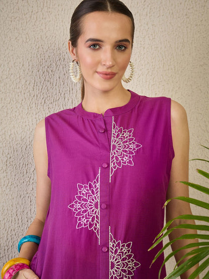 Dhiyona IE Women's Adults-Women Woven Design Embroidered Cotton A-Line Kurta with Palazzos