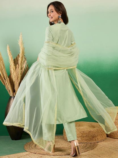 Dhiyona SN Women's Pure Cotton Band Collar Kurta With Trousers & Dupatta