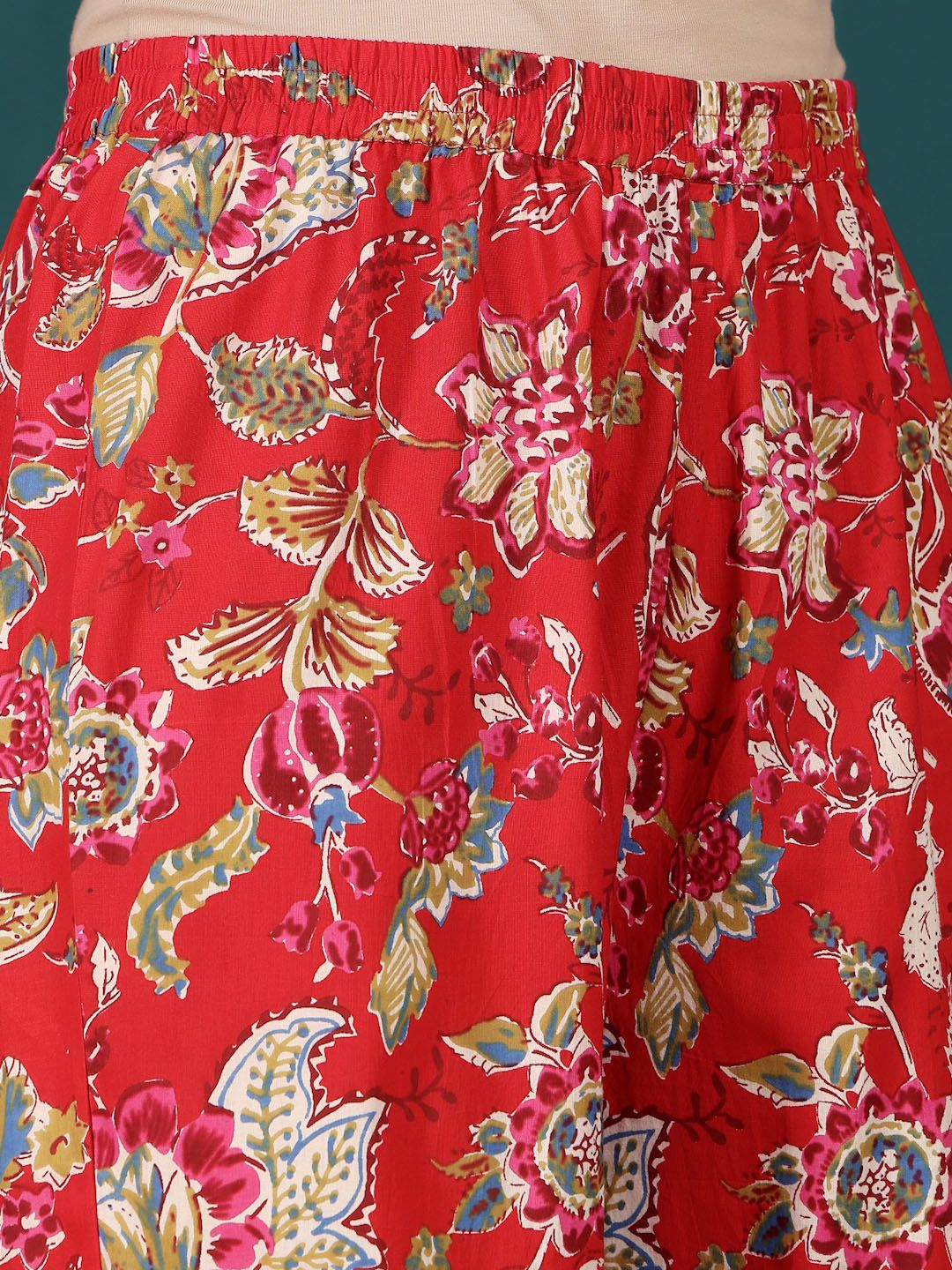 Dhiyona VA Women's Floral Printed Regular Thread Work Pure Cotton Kurta with Sharara