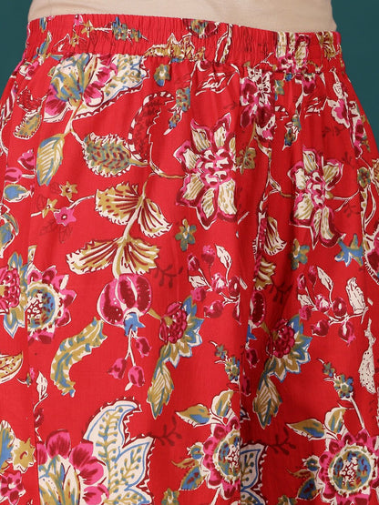 Dhiyona VA Women's Floral Printed Regular Thread Work Pure Cotton Kurta with Sharara