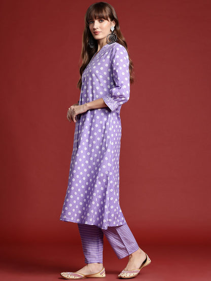 Dhiyona IE Printed Pleated Pure Cotton Kurta with Trousers