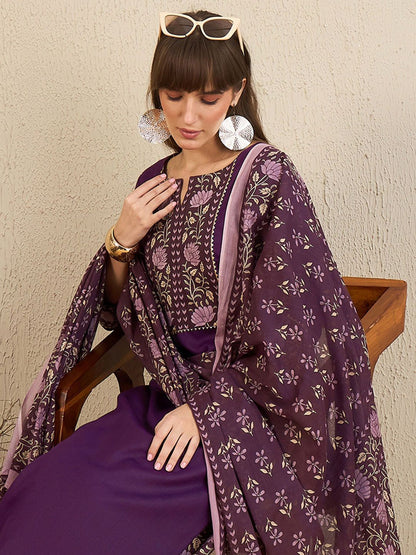 Dhiyona IE Floral Yoke Design Gotta Patti Pure Cotton Straight Kurta With Salwar & Dupatta