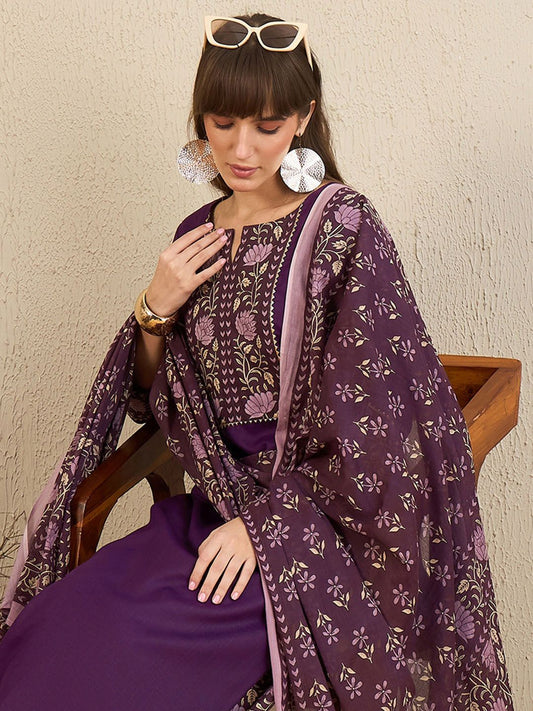 Dhiyona IE Floral Yoke Design Gotta Patti Pure Cotton Straight Kurta With Salwar & Dupatta