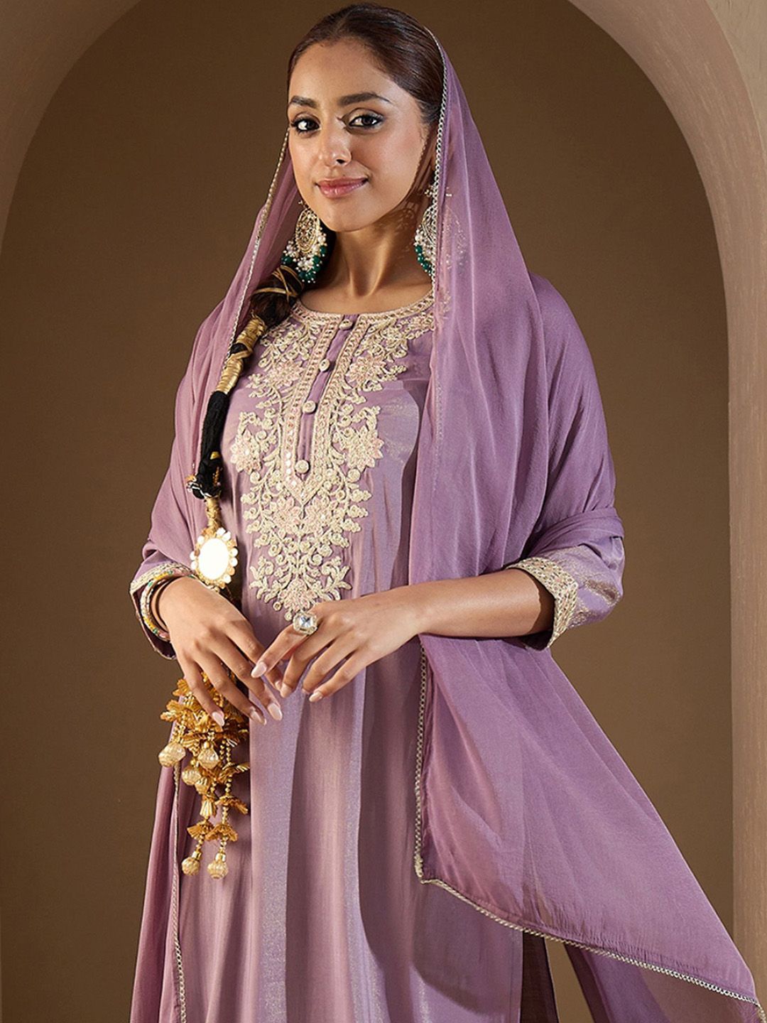 Women Ethnic Motifs Embroidered Regular Kurta with Trousers & With Dupatta