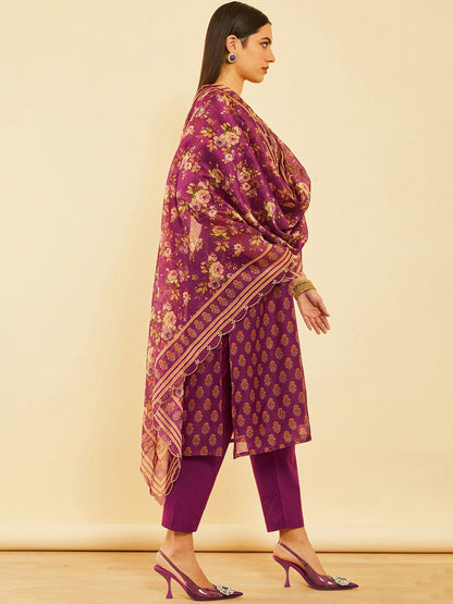 Dhiyona SO Women's Ethnic Motifs Printed Gotta Patti Chanderi Silk Kurta & Trousers With Dupatta