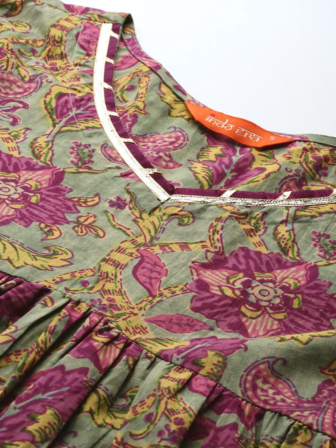 Floral Printed Pleated Pure Cotton Kurta with Trousers & With Dupatta